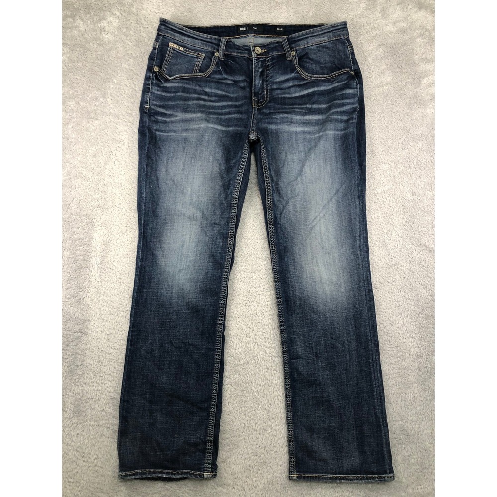 BKE Jeans Men 38x32 (Tag 36x32) Blue Derek Straight Leg Distressed Denim